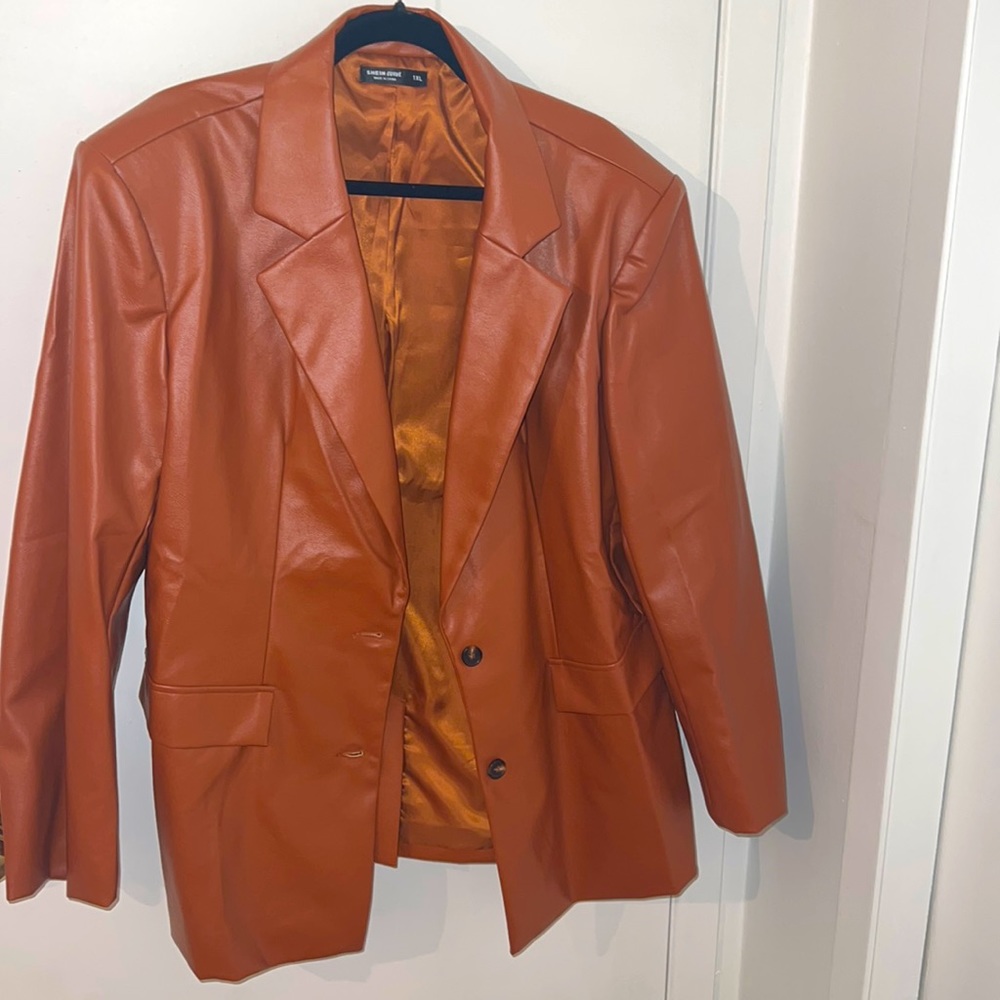 Shein, faux leather tan brown blazer